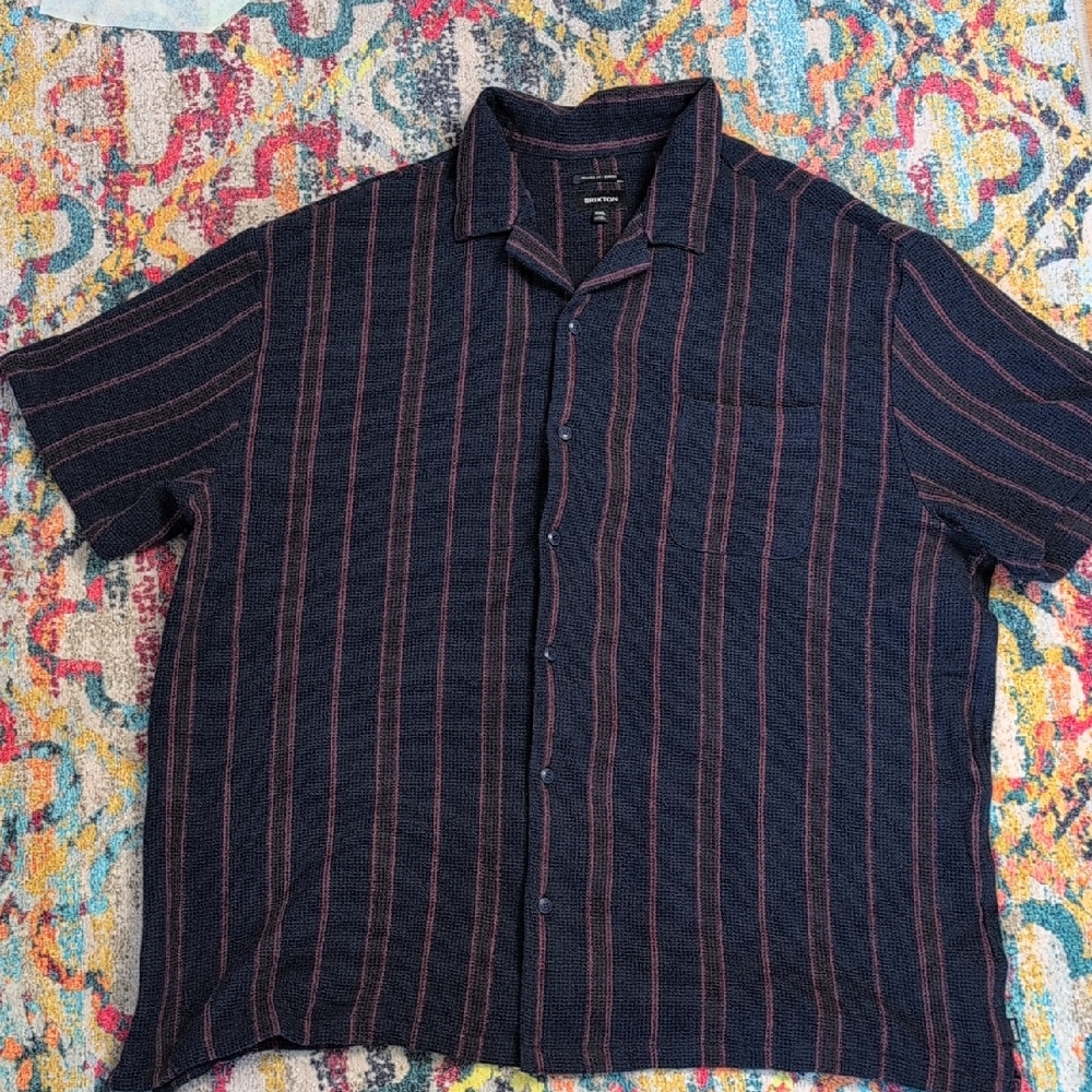 Brixton Relaxed Fit Bunker Short Sleeve Button Up Shirt XXL Waffle Knit Like New